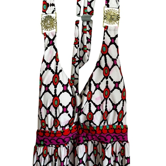Trina Turk Maxi Long Printed Halter Venice Beach Stretchy Swim Dress Sz M - Picture 9 of 9